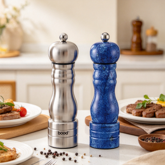Traditional pepper grinder in a realistic kitchen setting, suitable for fresh seasoning daily use and restaurant table service.